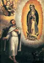 Pintura antigua de Juan Diego y la Virgen